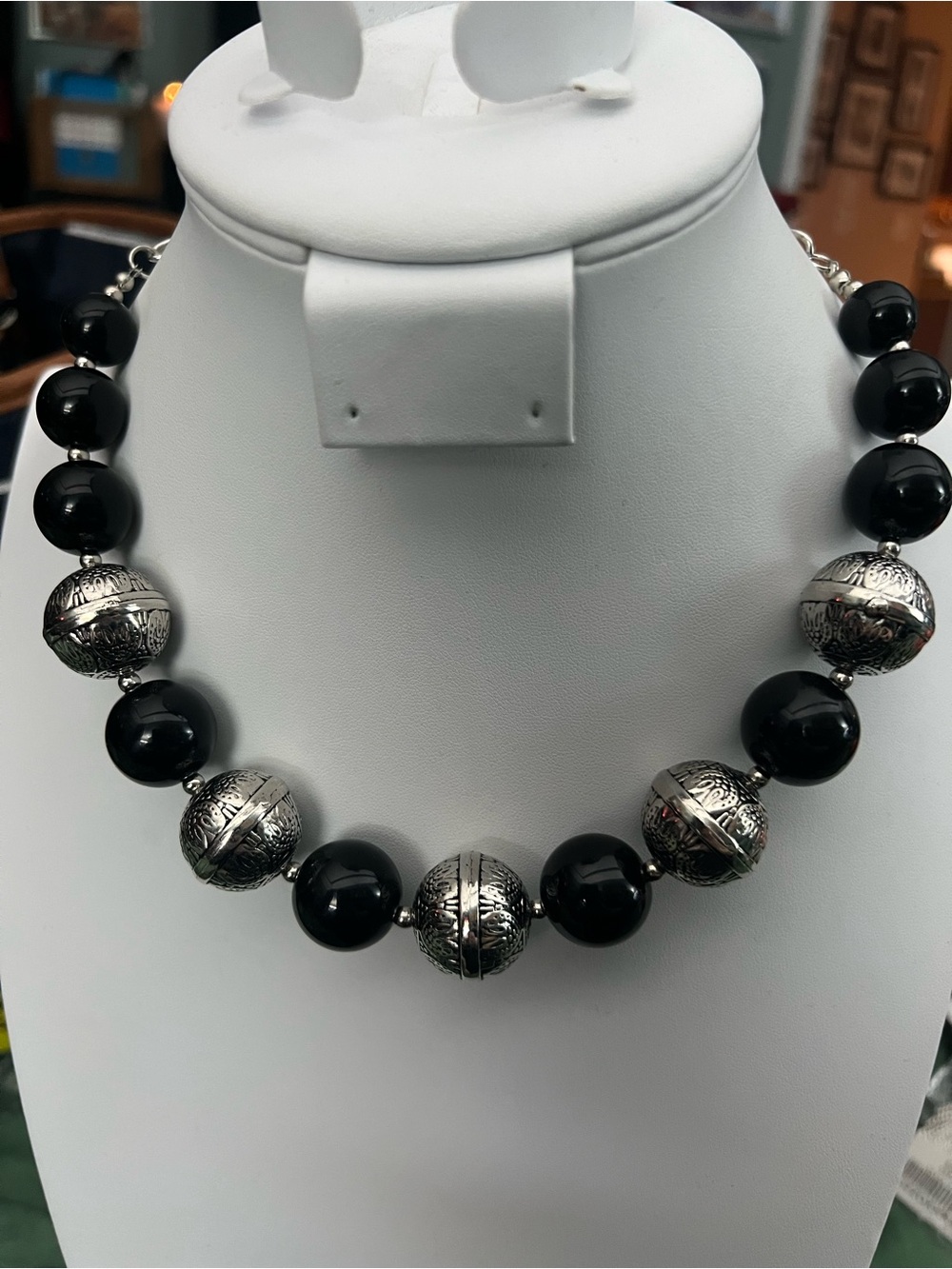 Paparazzi Silver and Black Bead Statement Necklace